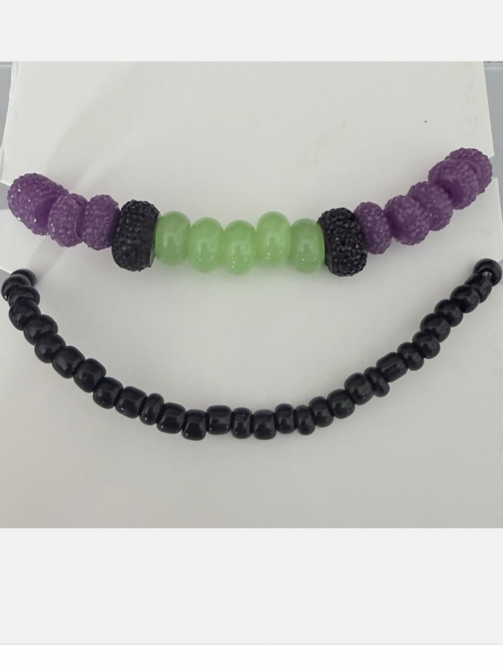 2pcs Halloween Purple Green Bead Stretch Elastic Bracelet Jewelry Gift - 6in